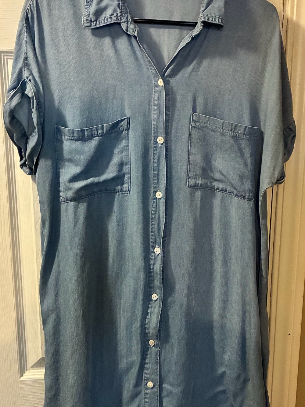 Light Blue Mini Shirt Dress with Front Pockets